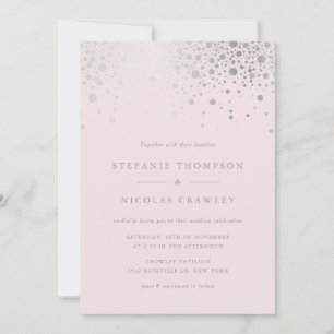 Faux Silver Foil Confetti Blush Pink Wedding Invitation