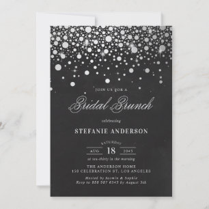 Faux Silver Foil Confetti Chalkboard Bridal Brunch Invitation