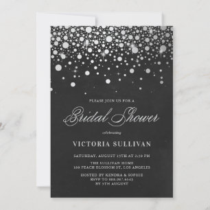 Faux Silver Foil Confetti Chalkboard Bridal Shower Invitation