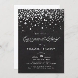 Faux Silver Foil Confetti Chalkboard Engagement Invitation