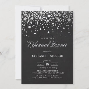 Faux Silver Foil Confetti Chalkboard Rehearsal Invitation
