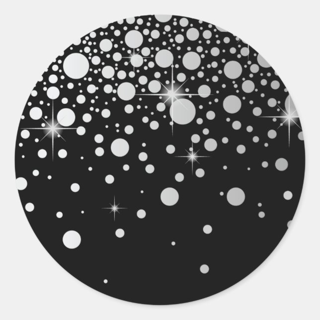 Faux Silver Foil Confetti Dots Black and White Classic Round Sticker (Front)