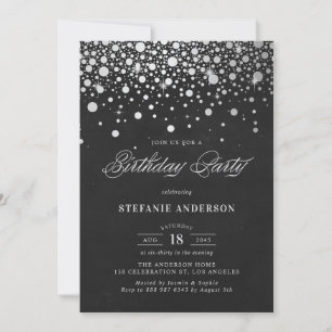Faux Silver Foil Confetti Dots Chalkboard Birthday Invitation