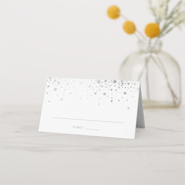 Faux Silver Foil Confetti Dots Elegant Wedding Place Card (Front)