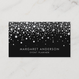 Faux Silver Foil Confetti Dots Modern Black Business Card