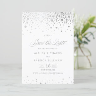 Faux Silver Foil Confetti Dots Save the Date