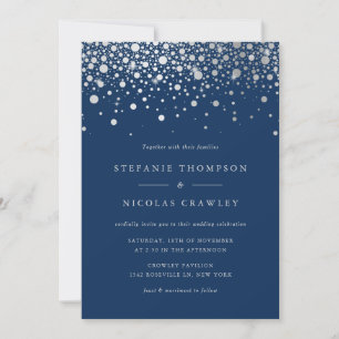 Faux Silver Foil Confetti Dots Turquoise Wedding Invitation
