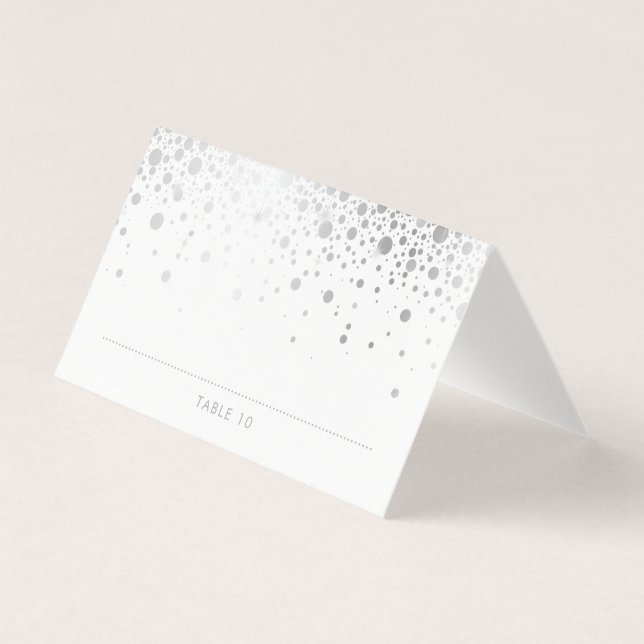 Faux Silver Foil Confetti Dots Wedding Place Cards (Front)