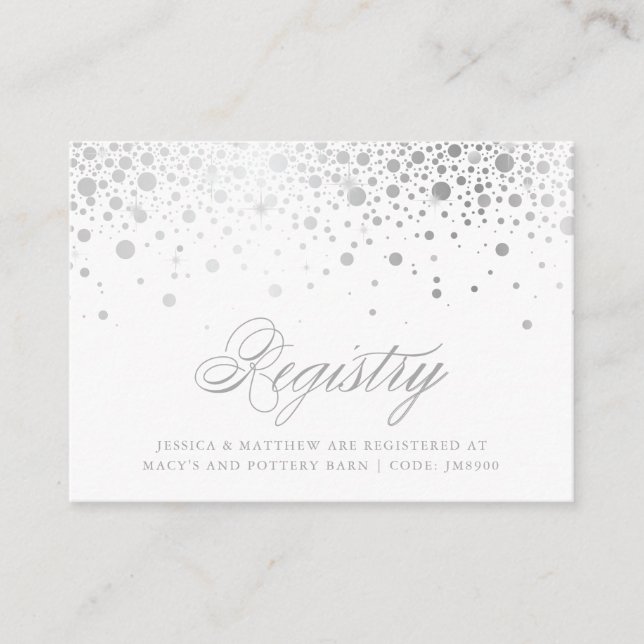 Faux Silver Foil Confetti Dots Wedding Registry Enclosure Card (Front)