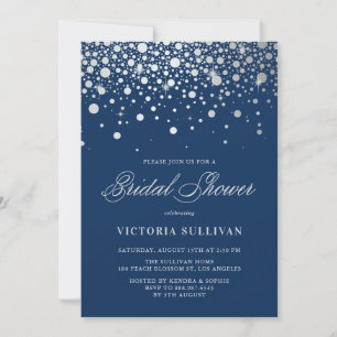 Faux Silver Foil Confetti   Navy Bridal Shower Invitation