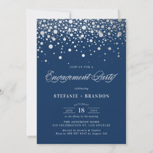 Faux Silver Foil Confetti   Navy Engagement Party Invitation