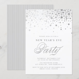 Faux Silver Foil Confetti New Year's Eve Party Invitation
