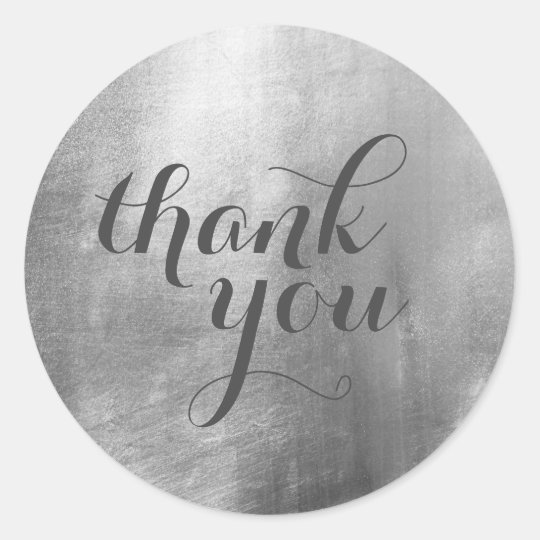 Faux Silver Foil Dark Grey Thank You Classic Round Sticker | Zazzle.co.uk