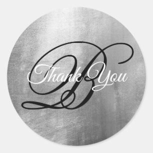 Faux Silver Foil Fancy Wedding Monogram Thank You Classic Round Sticker