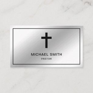 Faux Silver Foil Jesus Christ Cross Pastor Business Card