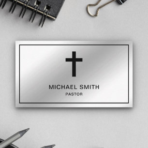 Faux Silver Foil Jesus Christ Cross Pastor Business Card