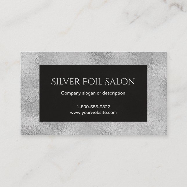 Faux Silver Foil Look with Black Business Card (Front)