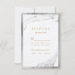 Faux silver foil marble luxury modern wedding RSVP