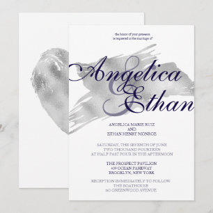 Faux Silver Foil, Modern Wedding Invitation
