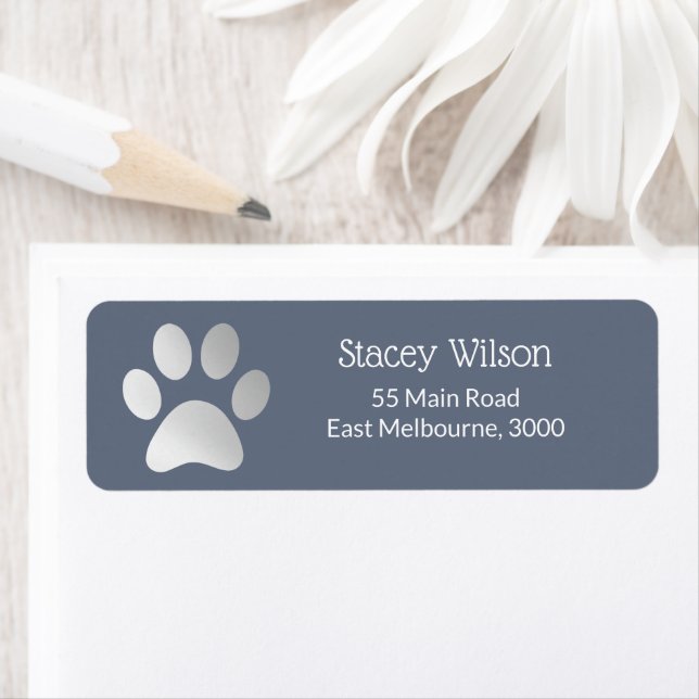Faux Silver Foil Paw Print Logo On Blue (Insitu)