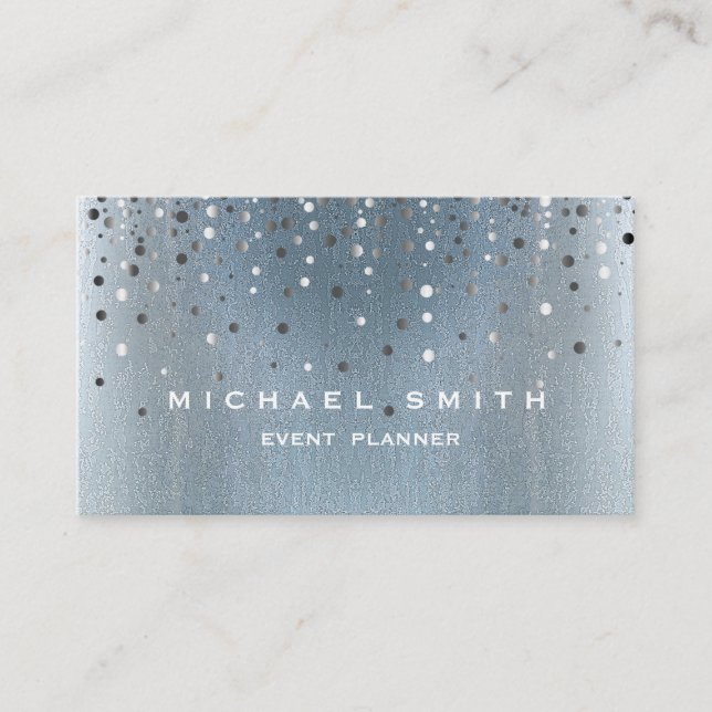 Faux Silver Foil Subtle Glitter Blue Business Card (Front)