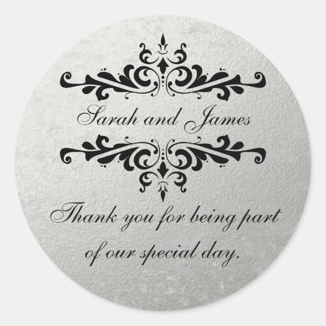 Faux Silver Foil Wedding Favour Thank You Classic Round Sticker (Front)