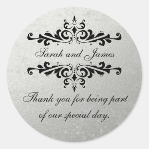 Faux Silver Foil Wedding Favour Thank You Classic Round Sticker