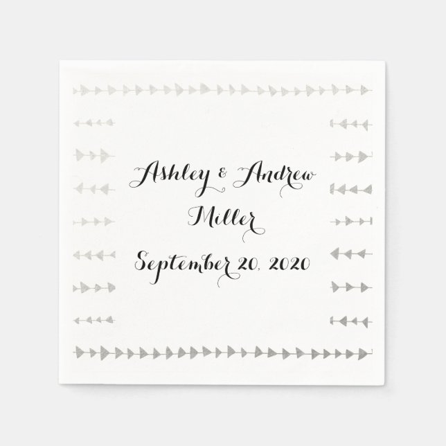 Faux Silver Foil White Arrows Pattern Napkin (Front)