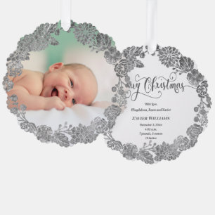 faux silver foil wreath new baby  Merry Christmas Tree Decoration Card