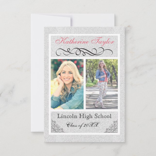 Faux Silver Glitter - 3x5 Graduation Announcement (Front)