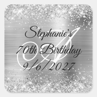 Faux Silver Glitter and Foil 70th Birthday Square Sticker