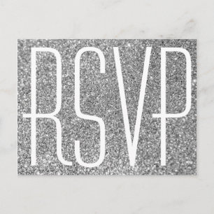Faux Silver Glitter and White RSVP Postcard
