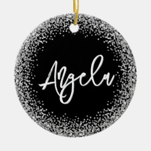 Faux Silver Glitter Black Photo Ceramic Tree Decoration