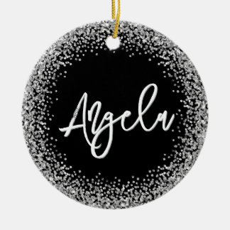 Faux Silver Glitter Black Photo Ceramic Tree Decoration