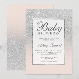 Faux silver glitter blush elegant Baby shower Invitation
