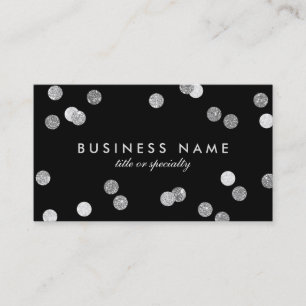 Faux Silver Glitter Confetti Black Business Card