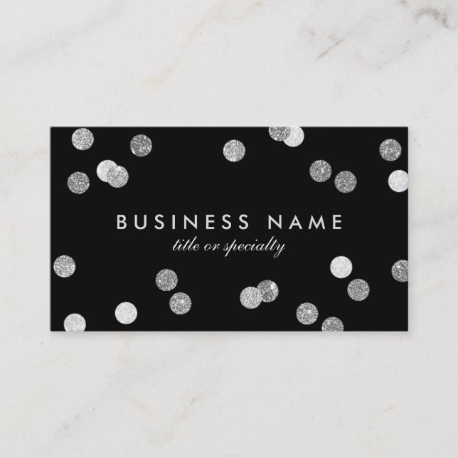 Faux Silver Glitter Confetti Black Business Card (Front)