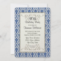 Faux Silver Glitter Damask Floral Pattern Birthday