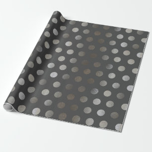 Faux Silver Glitter & Dark Gray Medium Polka Dot Wrapping Paper