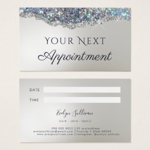 Faux silver glitter foil appointment card