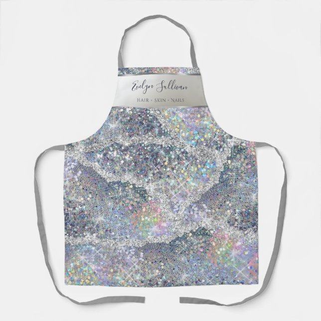 Faux silver glitter foil beauty professional apron (Front)