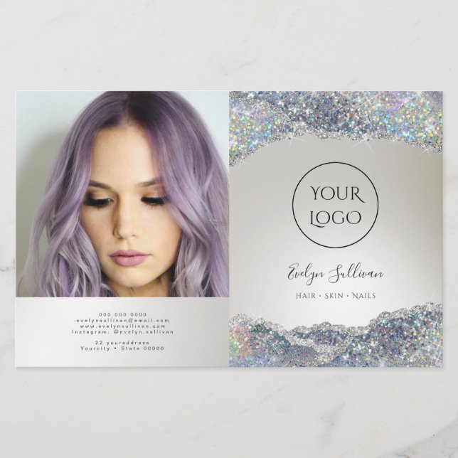 Faux silver glitter foil bifold brochure (Front)