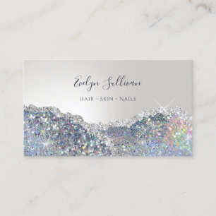Faux silver glitter foil business card