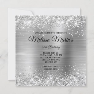 Faux Silver Glitter Foil Monogram 60th Birthday Invitation