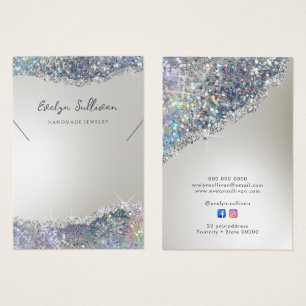 Faux silver glitter foil necklace display card