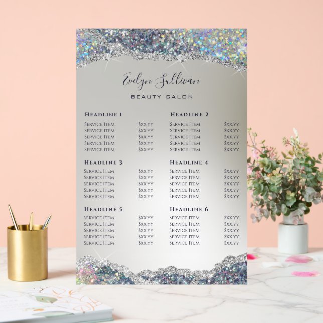 Faux Silver Glitter Foil Price List Acrylic Sign (Wedding)