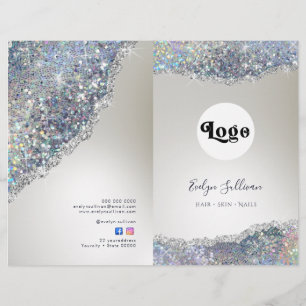 Faux silver glitter foil service menu brochure