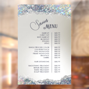 Faux Silver Glitter Foil Services Menu Window Cling