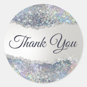 Faux silver glitter foil thank you classic round sticker