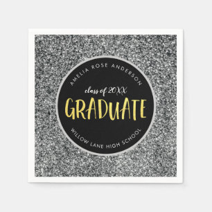Faux Silver Glitter Graduate Graduation Napkin